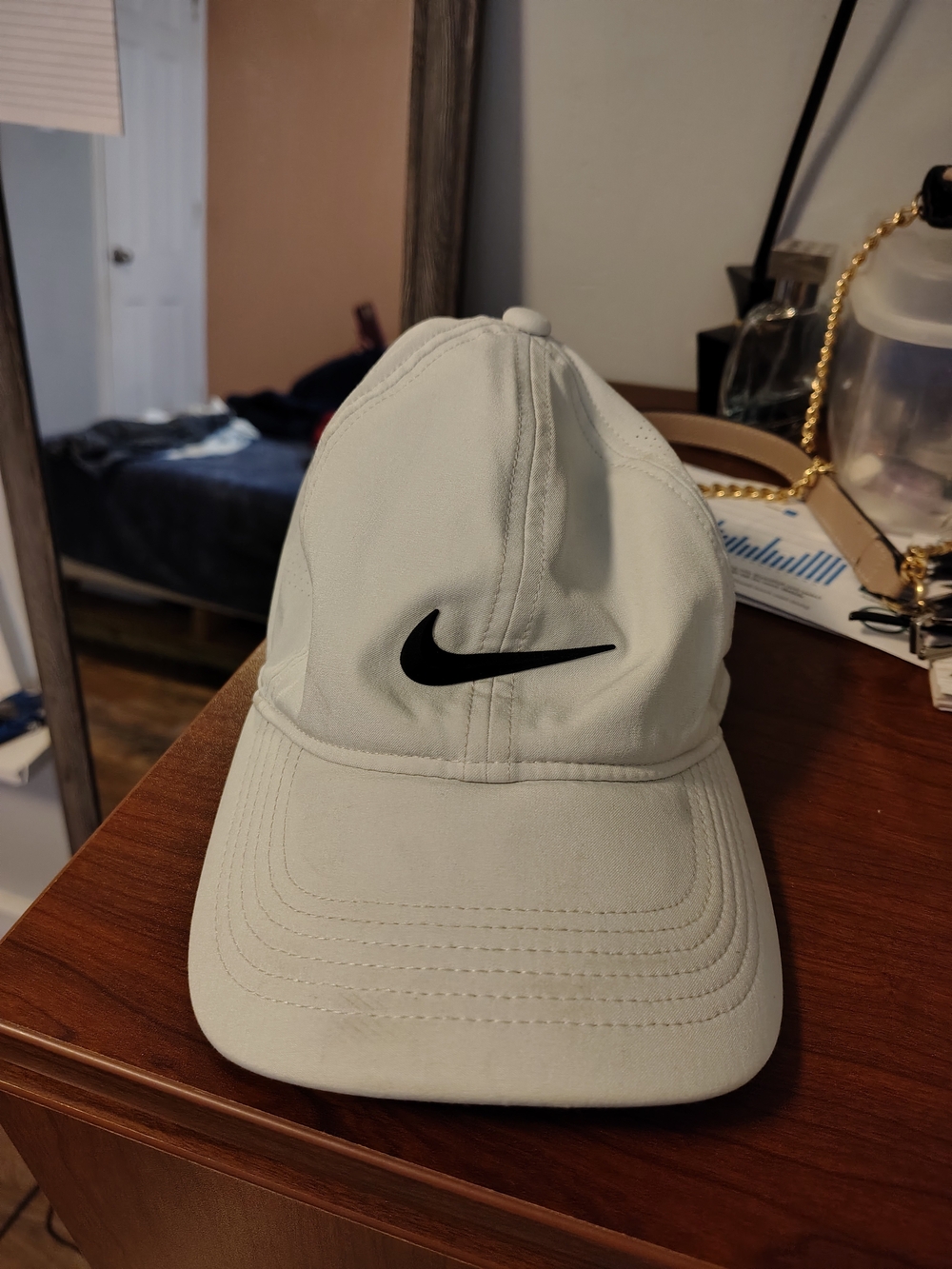 Nike White Cap with Black Swoosh Logo